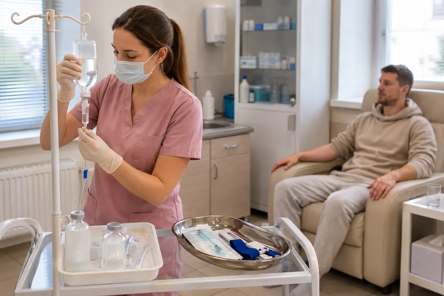 Медсестра готовит капельницу от токсинов